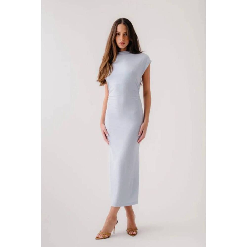 NEW SABLYN mesa slouchy mock neck midi dress in whisper (light blue)